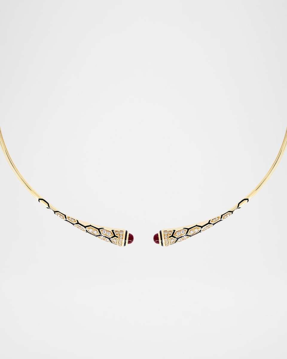 18K Yellow Gold Mushabak Diamond and Ruby Necklace